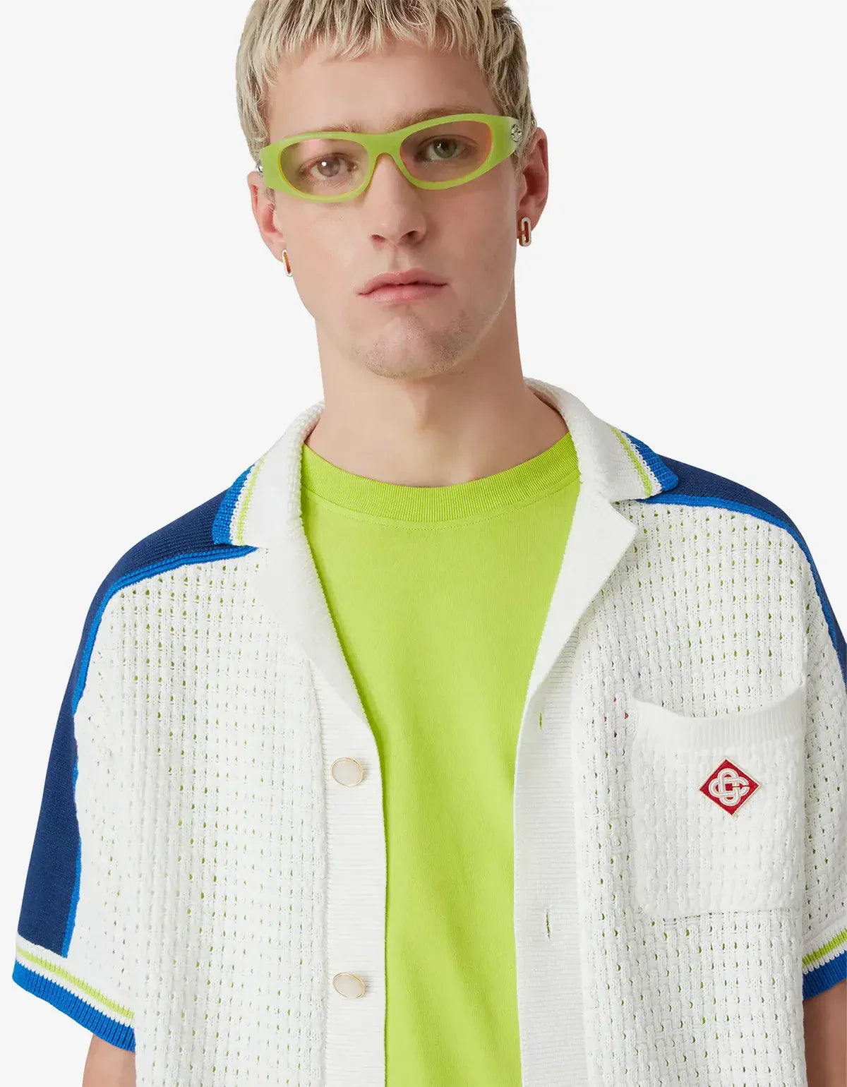 Casablanca White & Blue Short Sleeve Crochet Shirt M-SS26-KW-1310-01