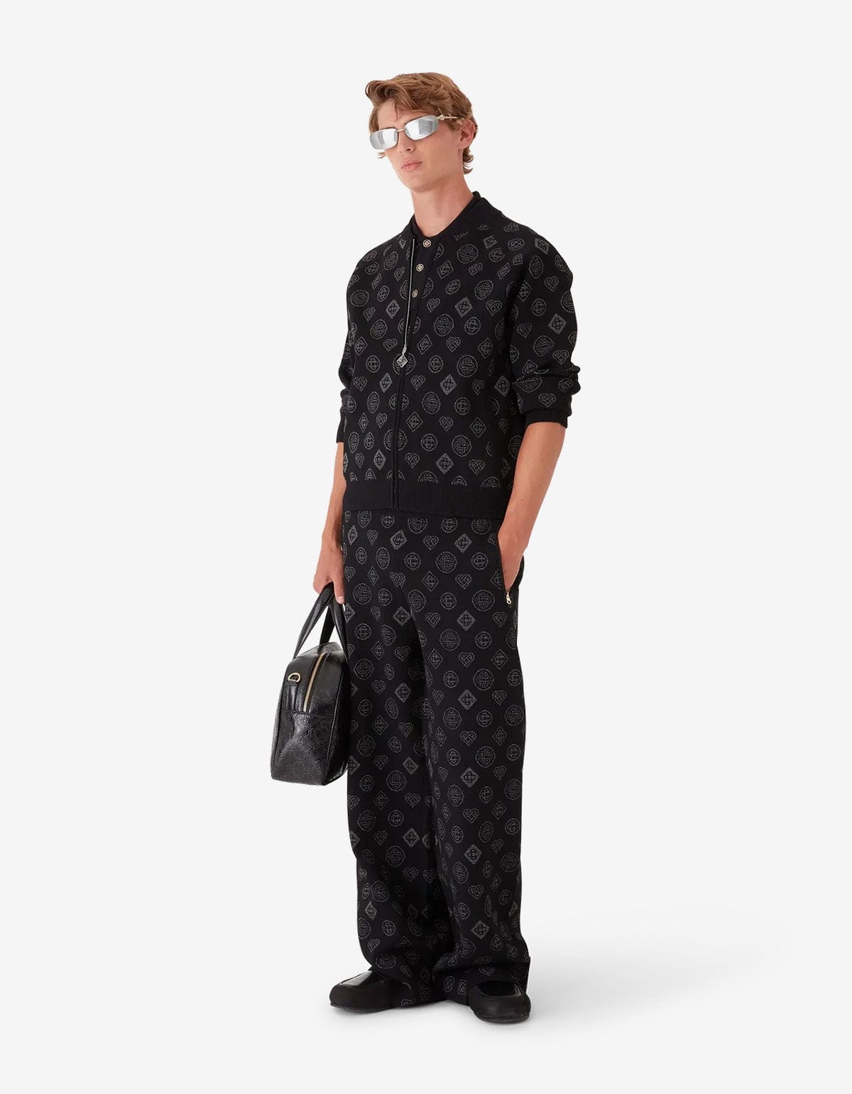 Casblanca Black Monogram Jacquard Trousers M-AW25-KW-1125-01