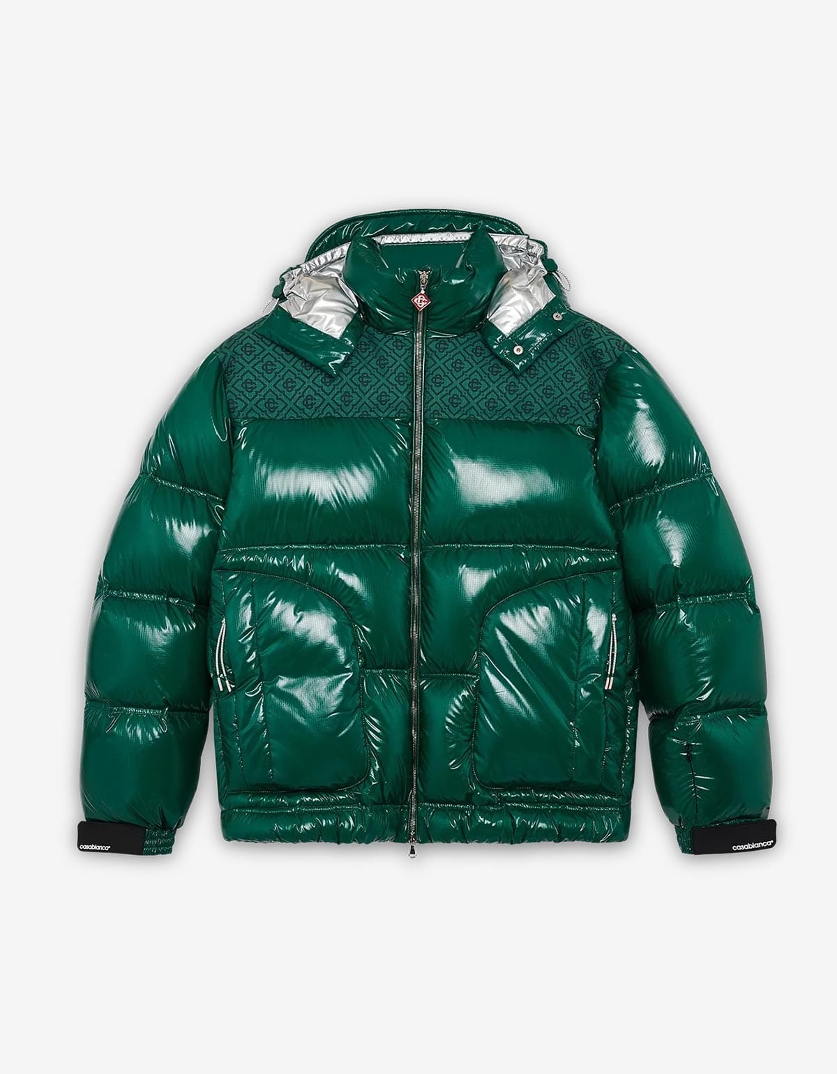 Cassablanca Green Nylon Puffer Jacket MPF25-OT-197-01. Green puffer jacket with a hood