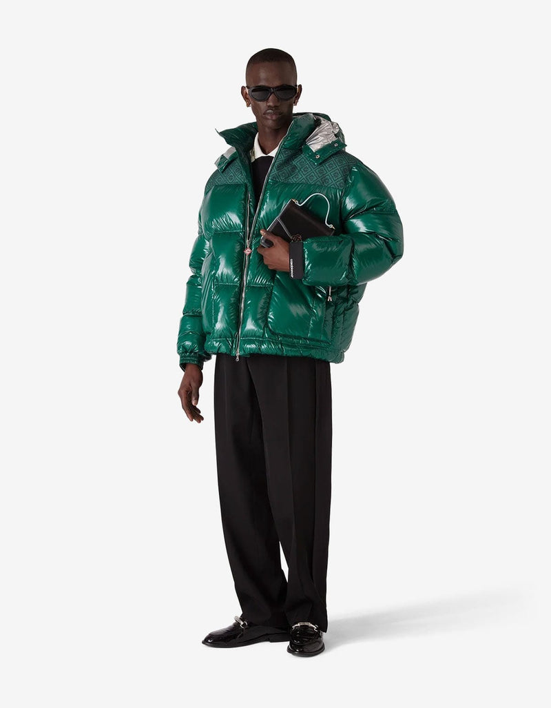 Cassablanca Green Nylon Puffer Jacket MPF25-OT-197-01. Green puffer jacket with a hood