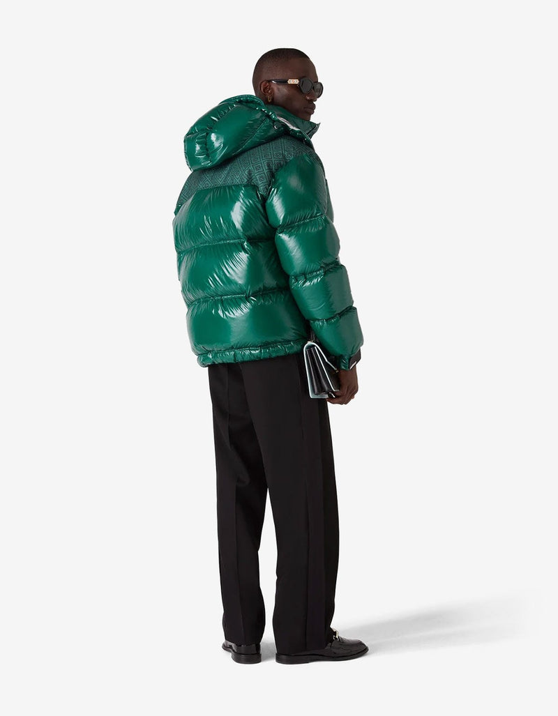 Cassablanca Green Nylon Puffer Jacket MPF25-OT-197-01. Green puffer jacket with a hood