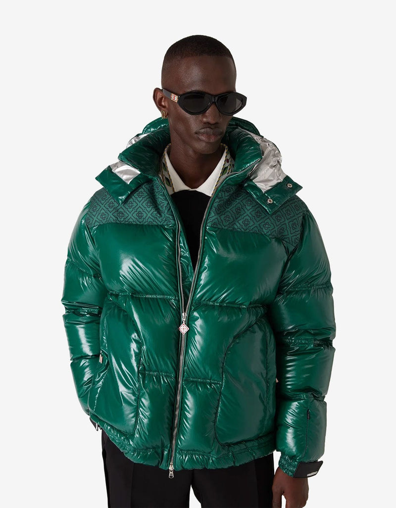 Cassablanca Green Nylon Puffer Jacket MPF25-OT-197-01. Green puffer jacket with a hood