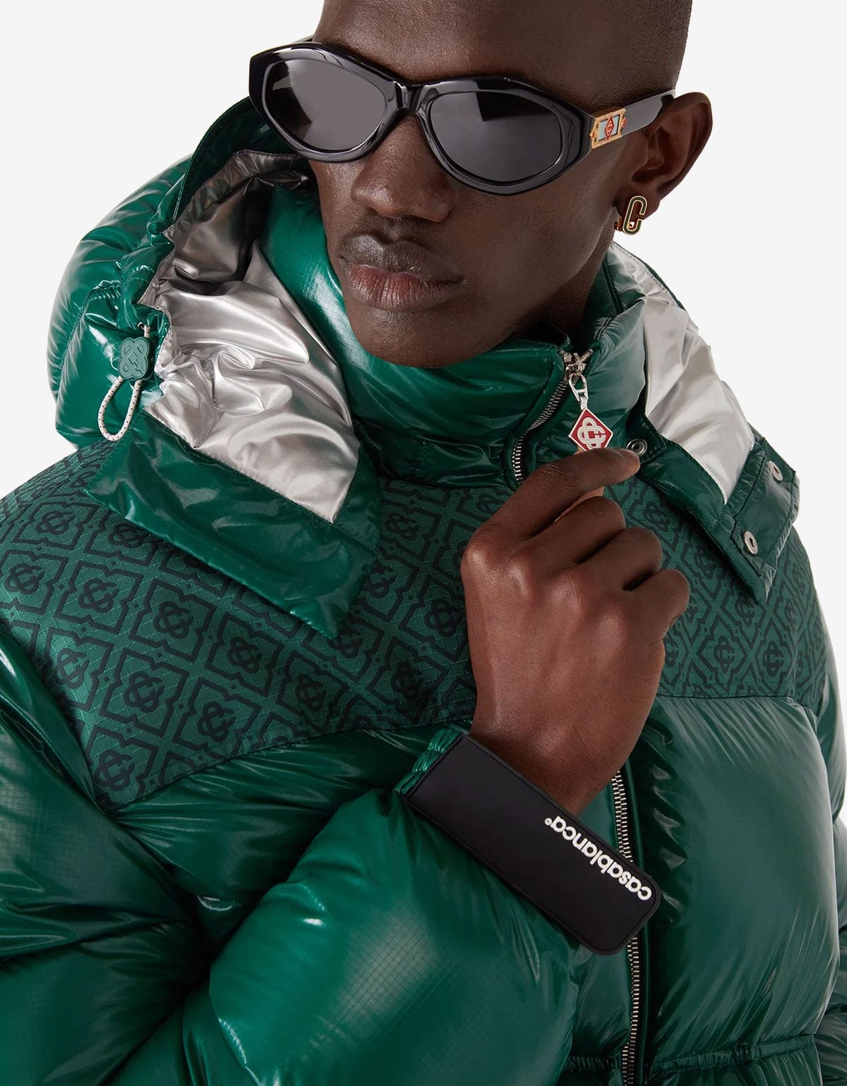 Cassablanca Green Nylon Puffer Jacket MPF25-OT-197-01. Green puffer jacket with a hood