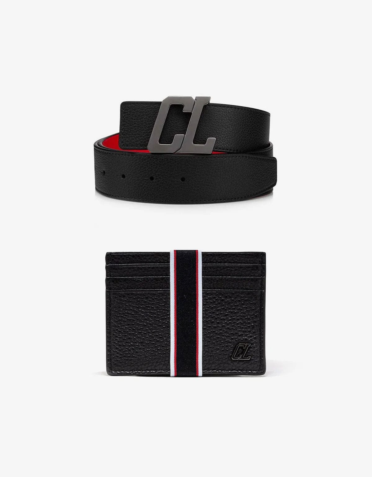 Christian Louboutin Happy Rui CL Black Belt & FAV Kios Black Card Holder Set