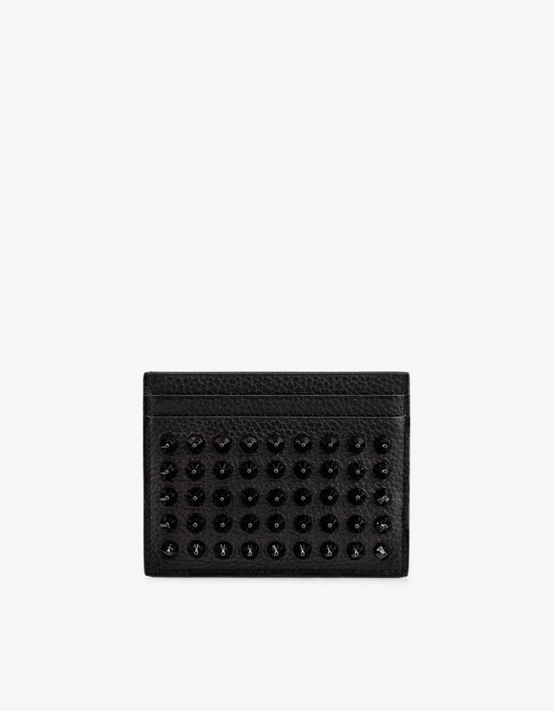 Christian Louboutin Black M Kios Leather & Spike Card Holder 1175211 CM53