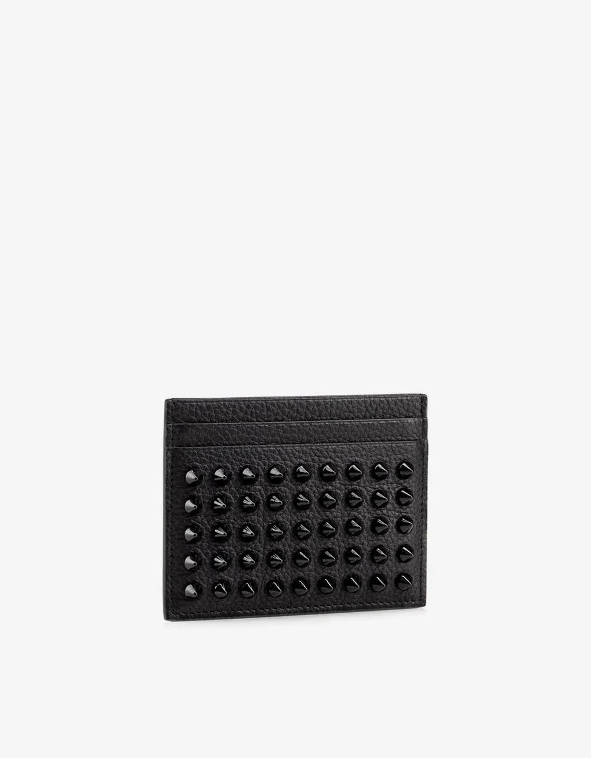 Christian Louboutin Black M Kios Leather & Spike Card Holder 1175211 CM53