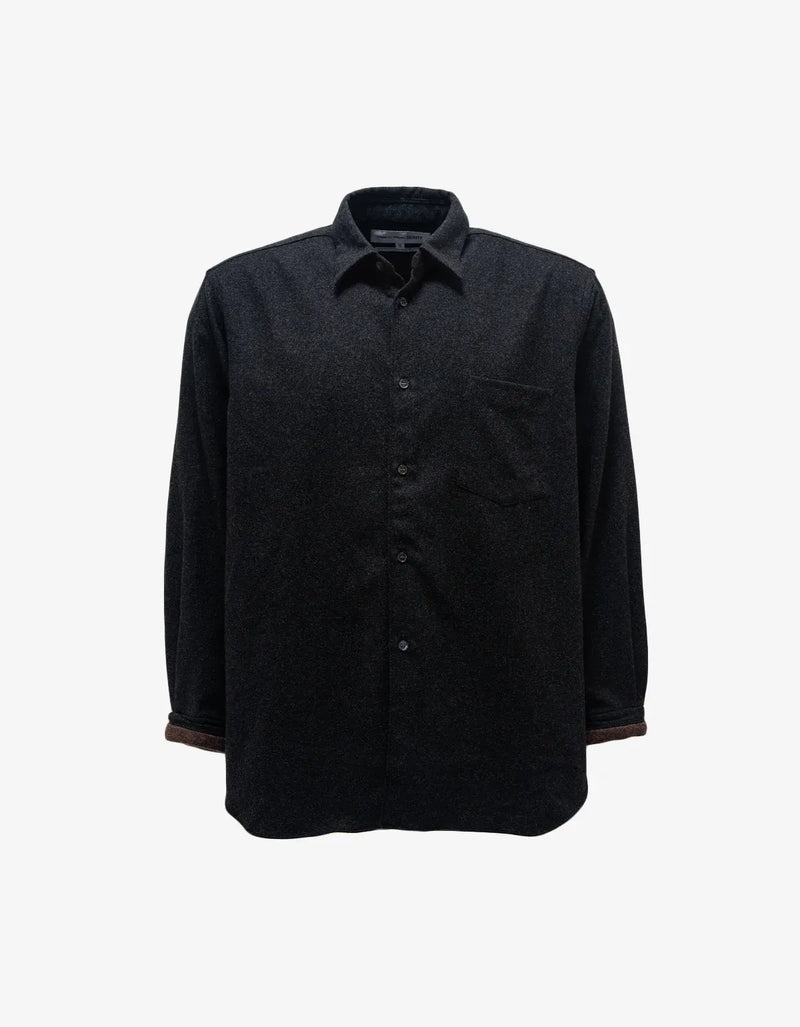 Comme Des Garçons Shirt Dark Grey Wool Shirt With Contrast Trim