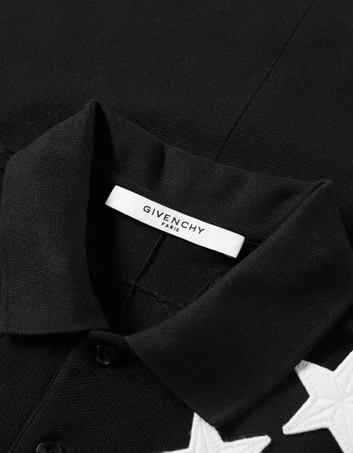 Givenchy Black '74' Cuban Fit Polo T-Shirt with Stars