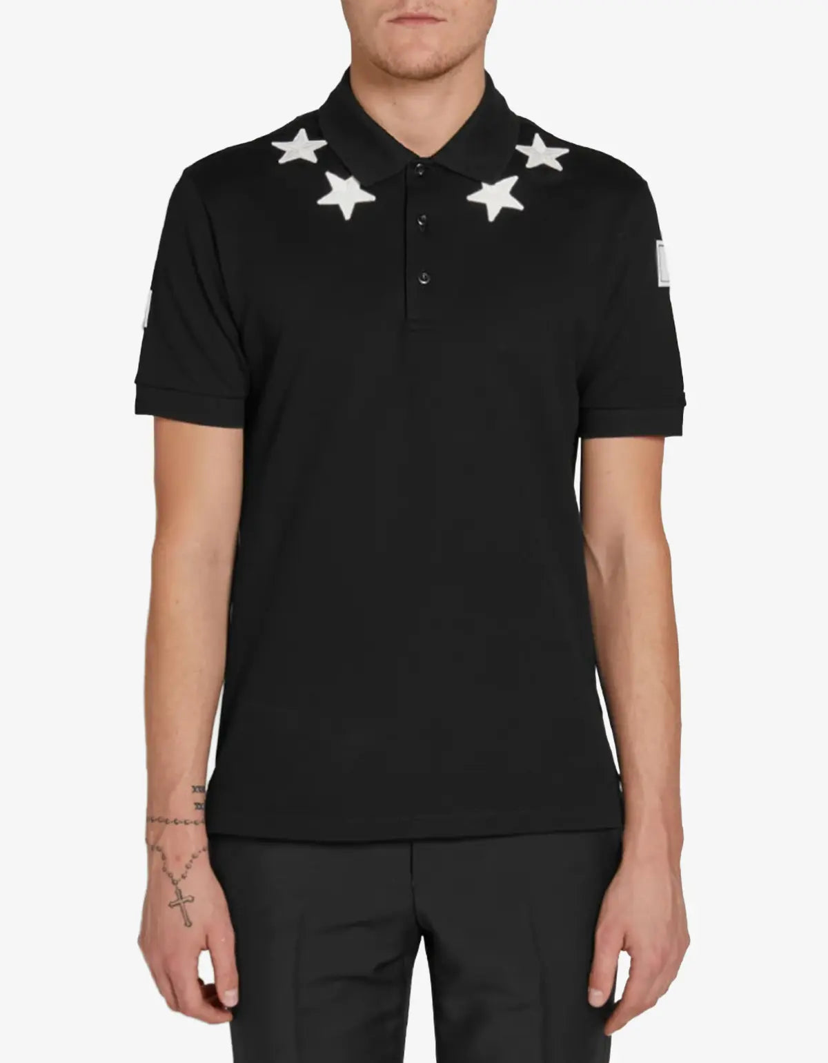 Givenchy Black '74' Cuban Fit Polo T-Shirt with Stars