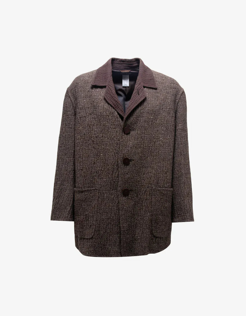 Issey Miyake Brown Bonded Marl Wool Crombie Overcoat