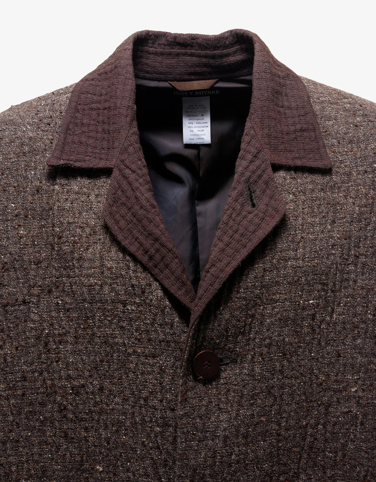 Issey Miyake Brown Bonded Marl Wool Crombie Overcoat