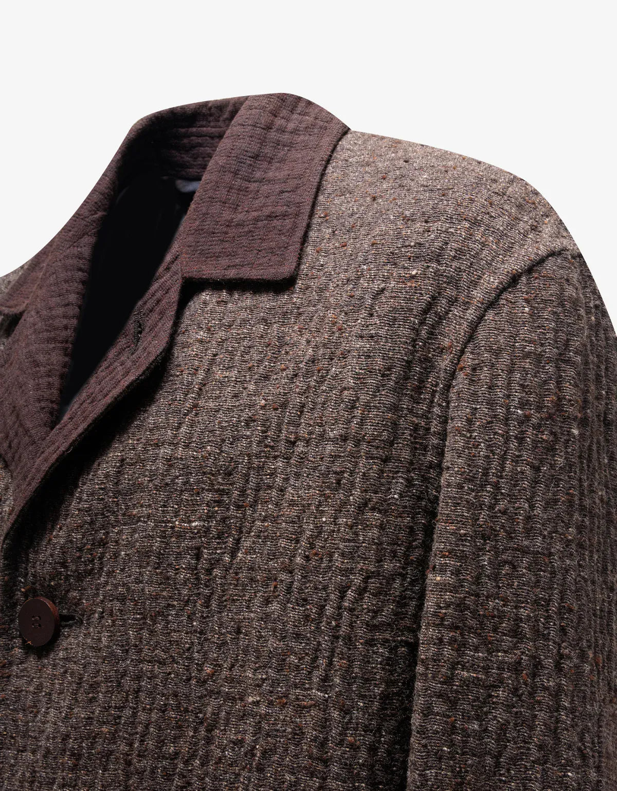 Issey Miyake Brown Bonded Marl Wool Crombie Overcoat