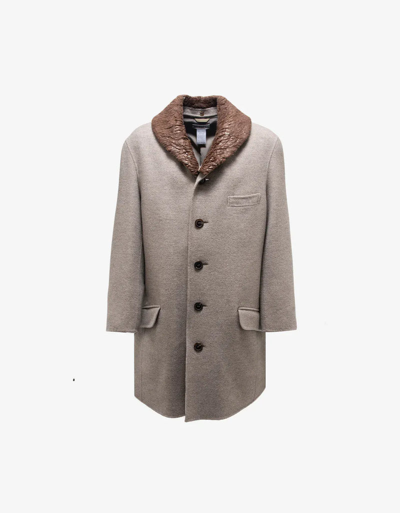 Issey Miyake Wool Coat With Waxed Fur Collar ME 69-FA154