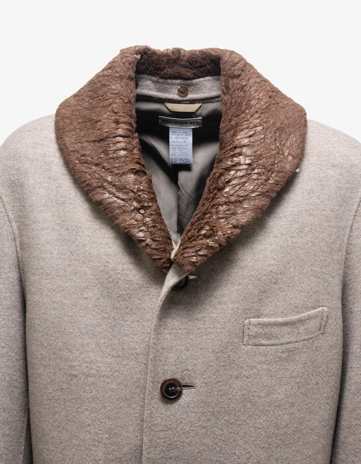 Issey Miyake Wool Coat With Waxed Fur Collar ME 69-FA154