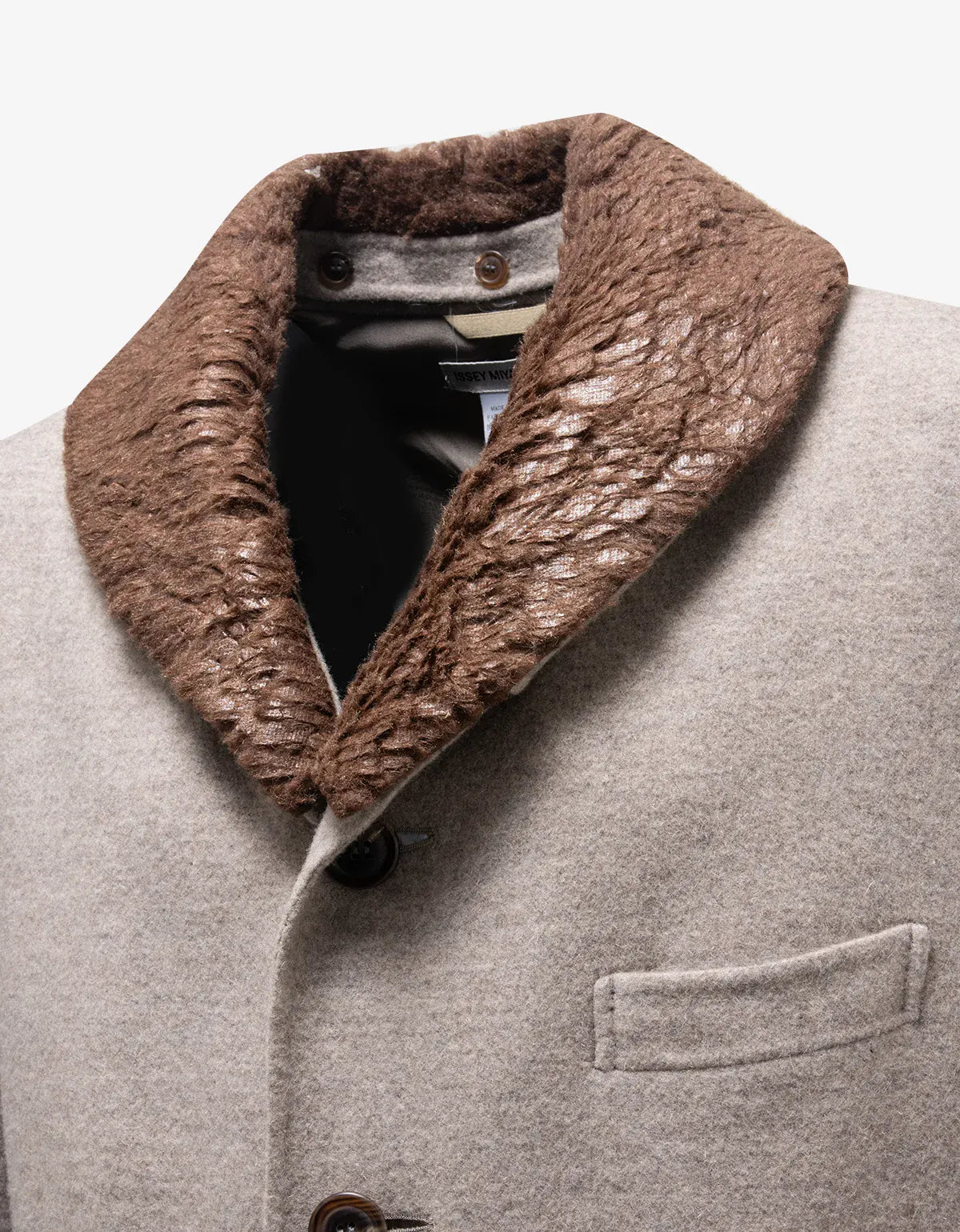 Issey Miyake Wool Coat With Waxed Fur Collar ME 69-FA154