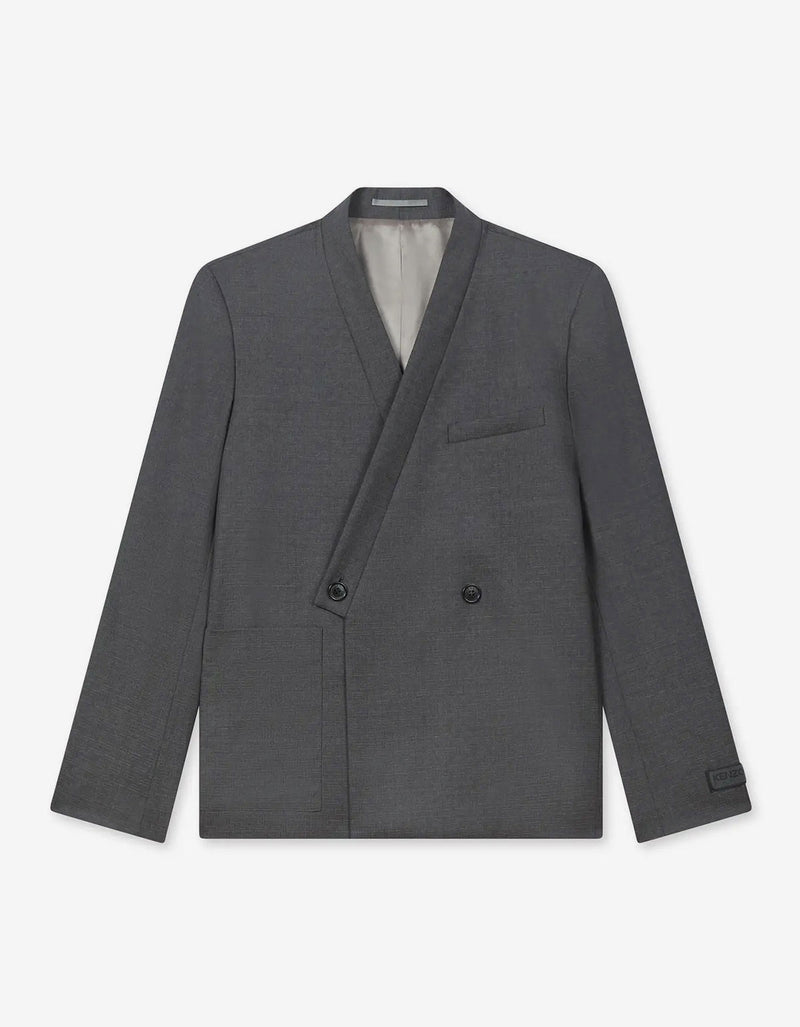 KENZO Weave Taupe Wool Jacquard Tailored Kimono Jacket FF65VE1459ID 92