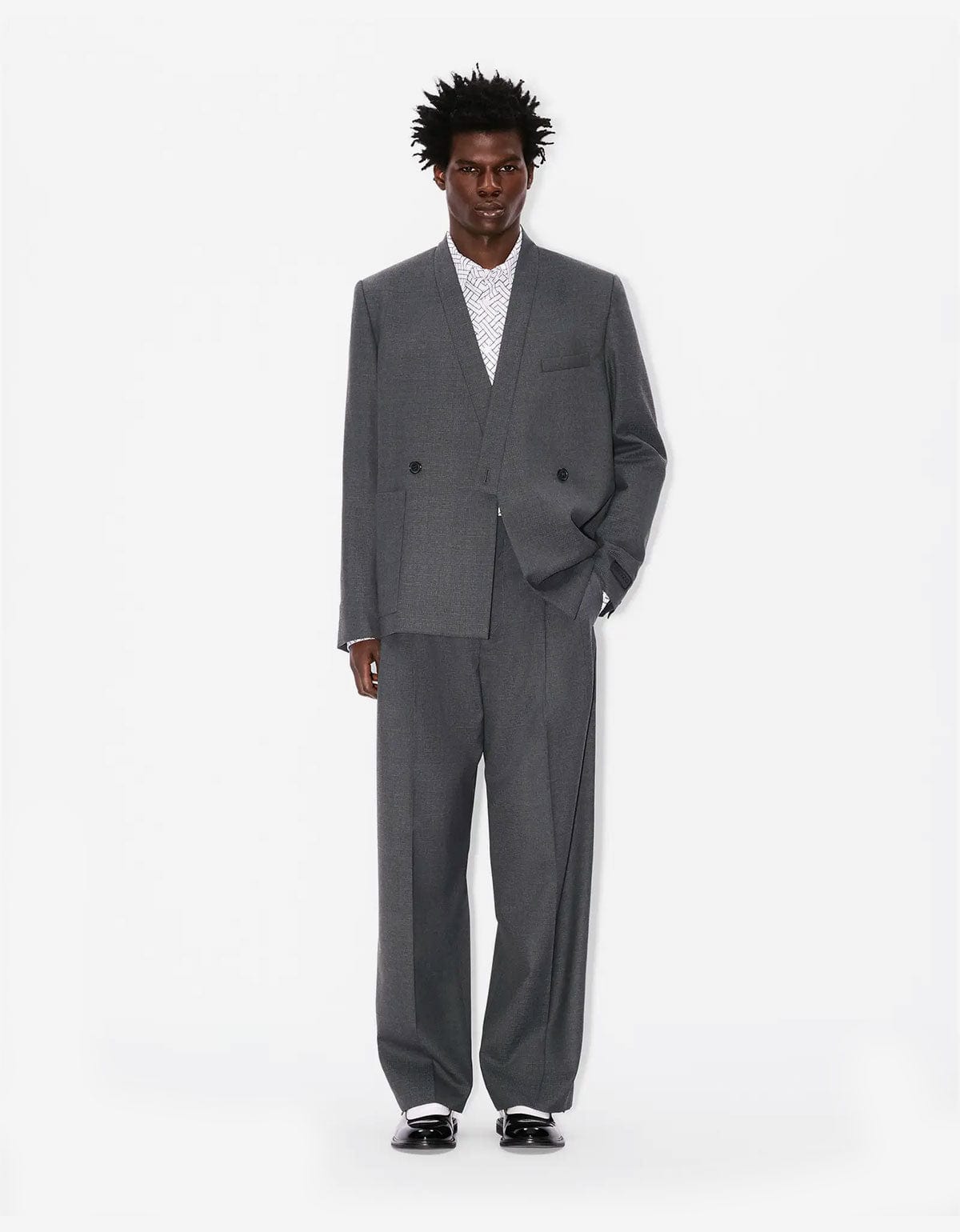 KENZO Weave Taupe Wool Jacquard Kimono Jacket – mens designer