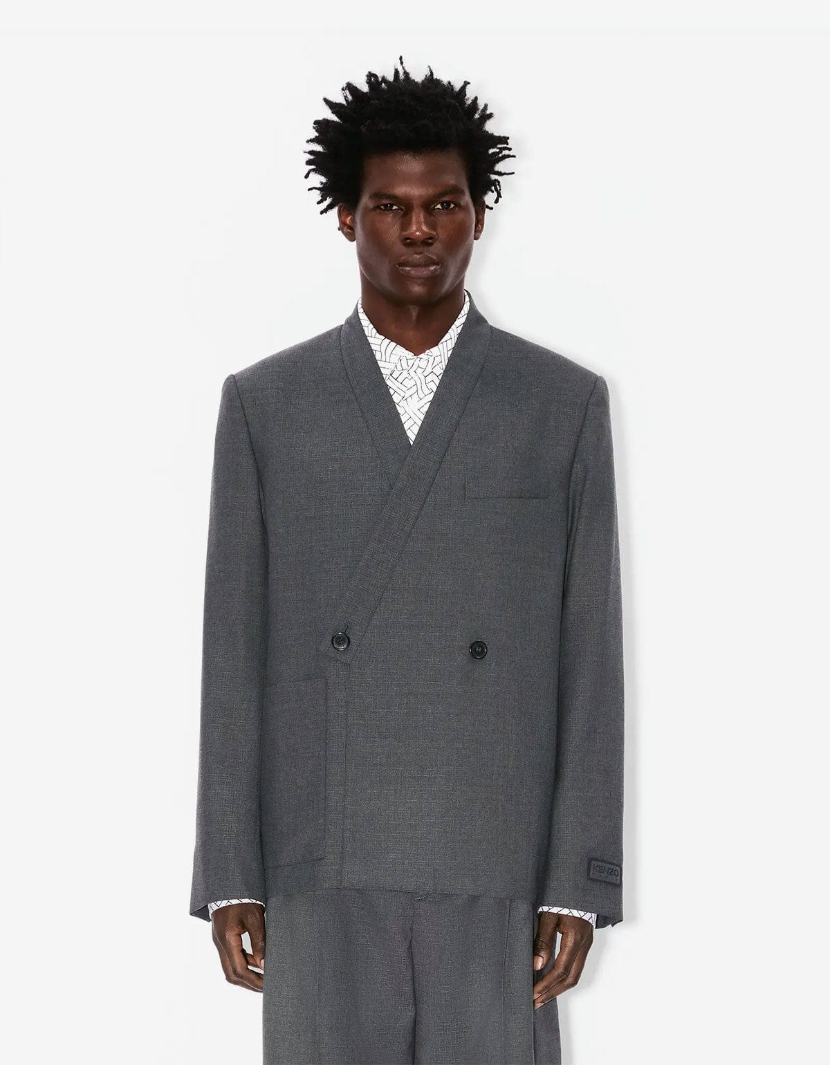 KENZO Weave Taupe Wool Jacquard Tailored Kimono Jacket FF65VE1459ID 92