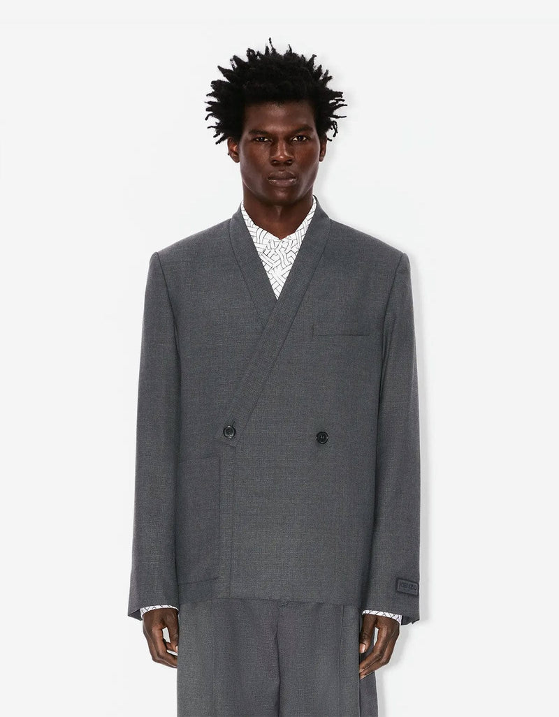 KENZO Weave Taupe Wool Jacquard Tailored Kimono Jacket FF65VE1459ID 92