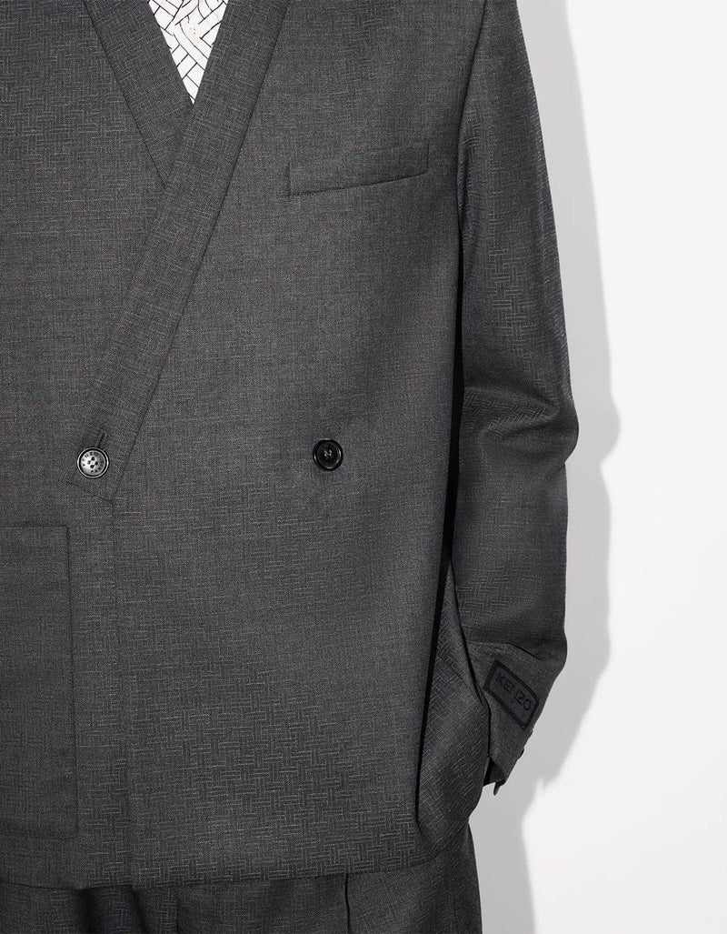 KENZO Weave Taupe Wool Jacquard Tailored Kimono Jacket FF65VE1459ID 92