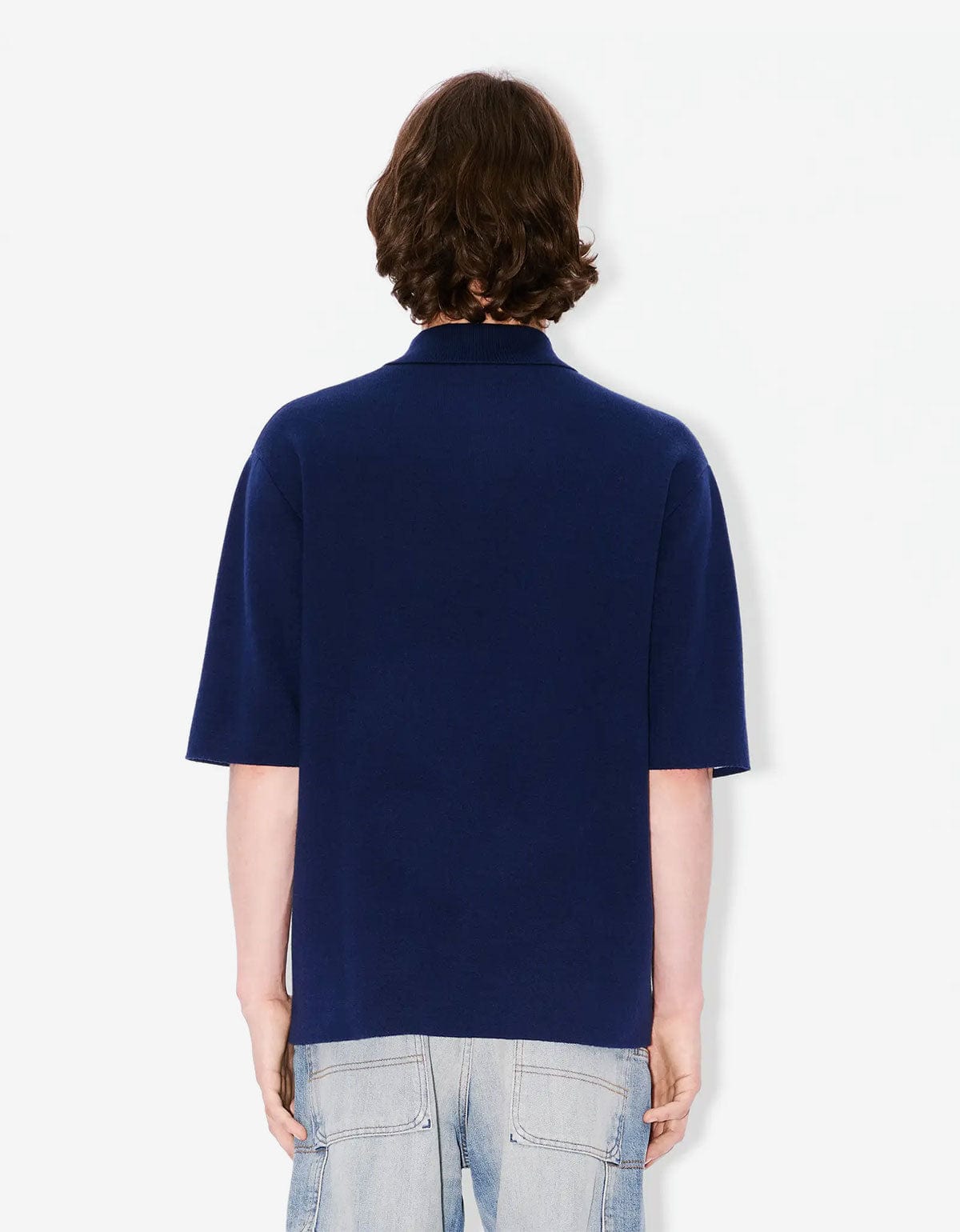 Kenzo Archive Bouquet Blue Embroidered Knit Polo Shirt – mens