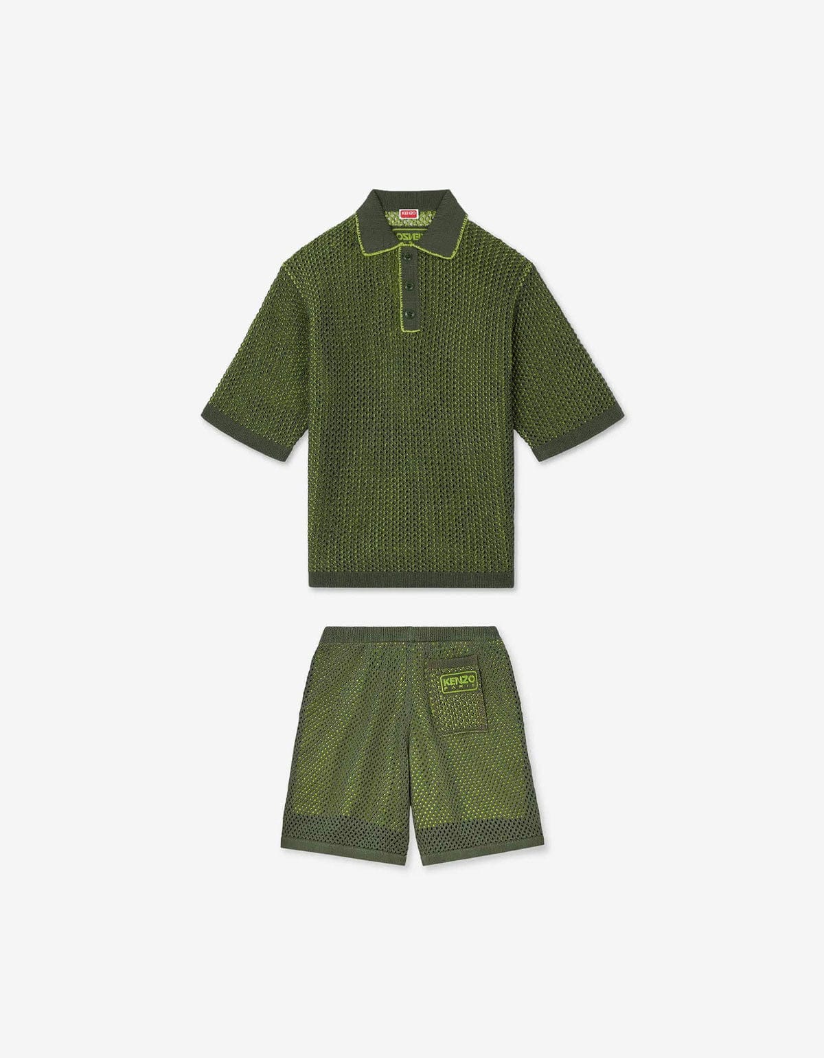 Kenzo Green Oversized Embroidered Knitted Polo Shirt & Knitted Shorts Bundle