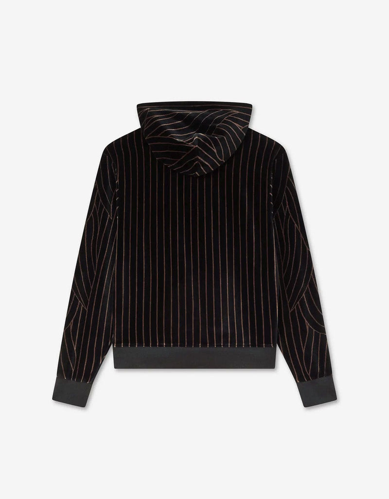 Kenzo Leaf Stripe Black Zipped Velvet Hoodie FF65HO2564JV 99J
