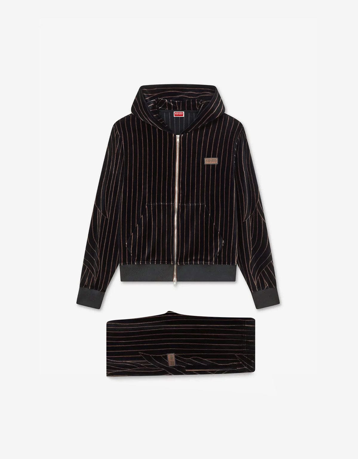 Kenzo Leaf Stripe Black Zipped Velvet Hoodie & Track Pants Bundle