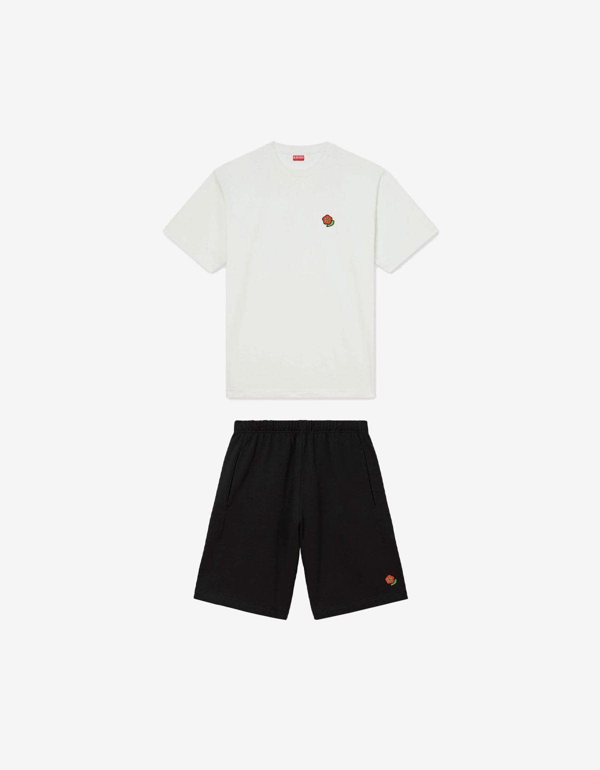 Kenzo Pop Embroidered Off-White T-Shirt &  Black Sweat Shorts Bundle