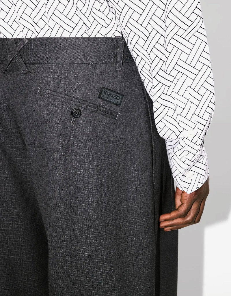 Kenzo Weave Taupe Wool Jaquard Tailored Pants FF65PA3689ID 92