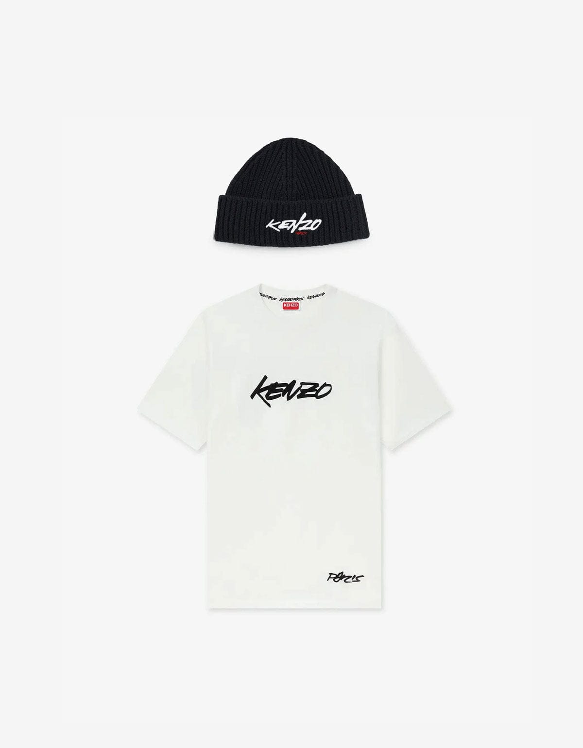 Kenzo x Futura 2000 White Logo T-Shirt & Black Beanie Hat Set