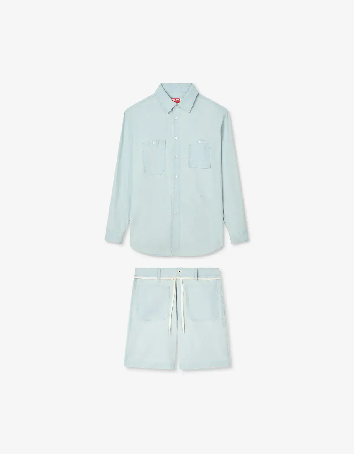 Kenzo Blue Stone Bleach Chambray Overshirt & Short Bundle