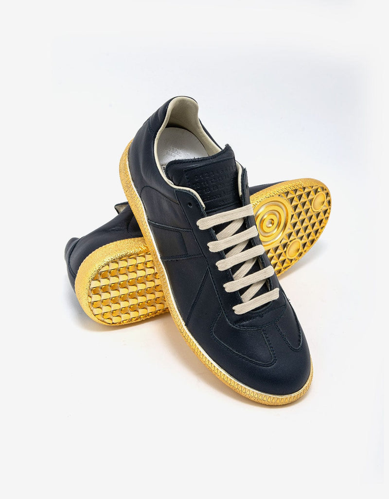 Maison Martin Margiela Replica Blue & Gold Leather Trainers S37WS0264
