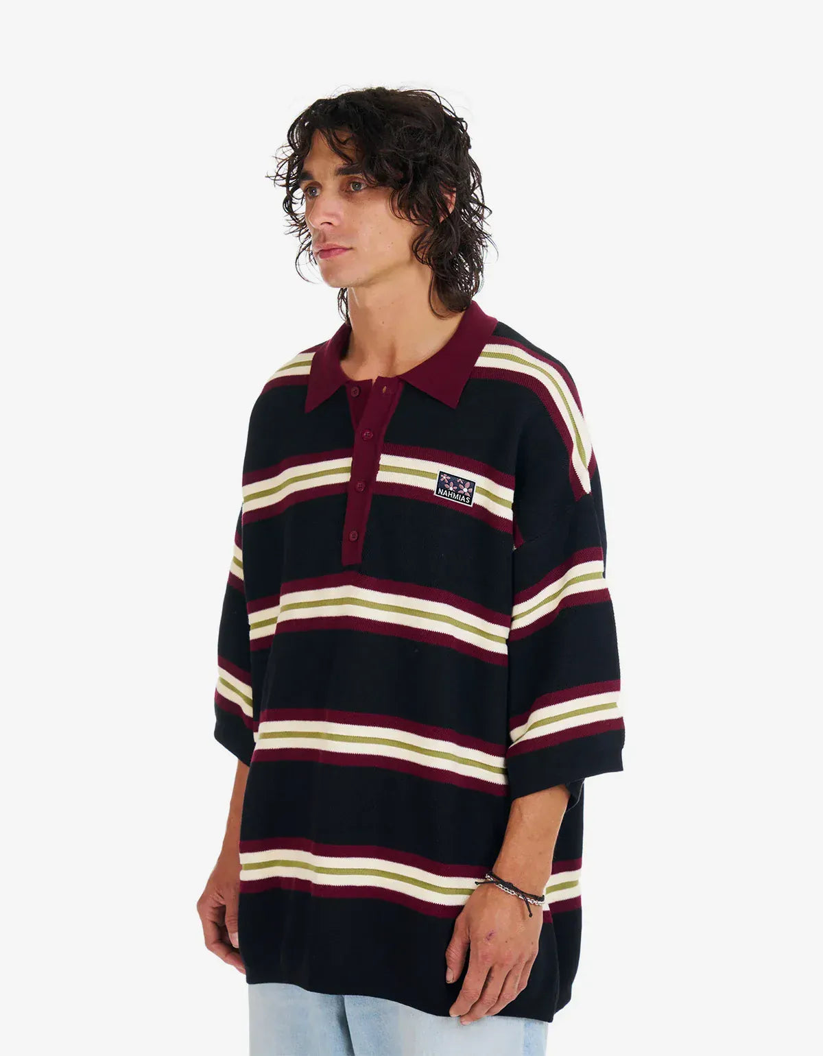 Nahmias Black Striped Knit Short Sleeve Polo Shirt KW39-CN10-019