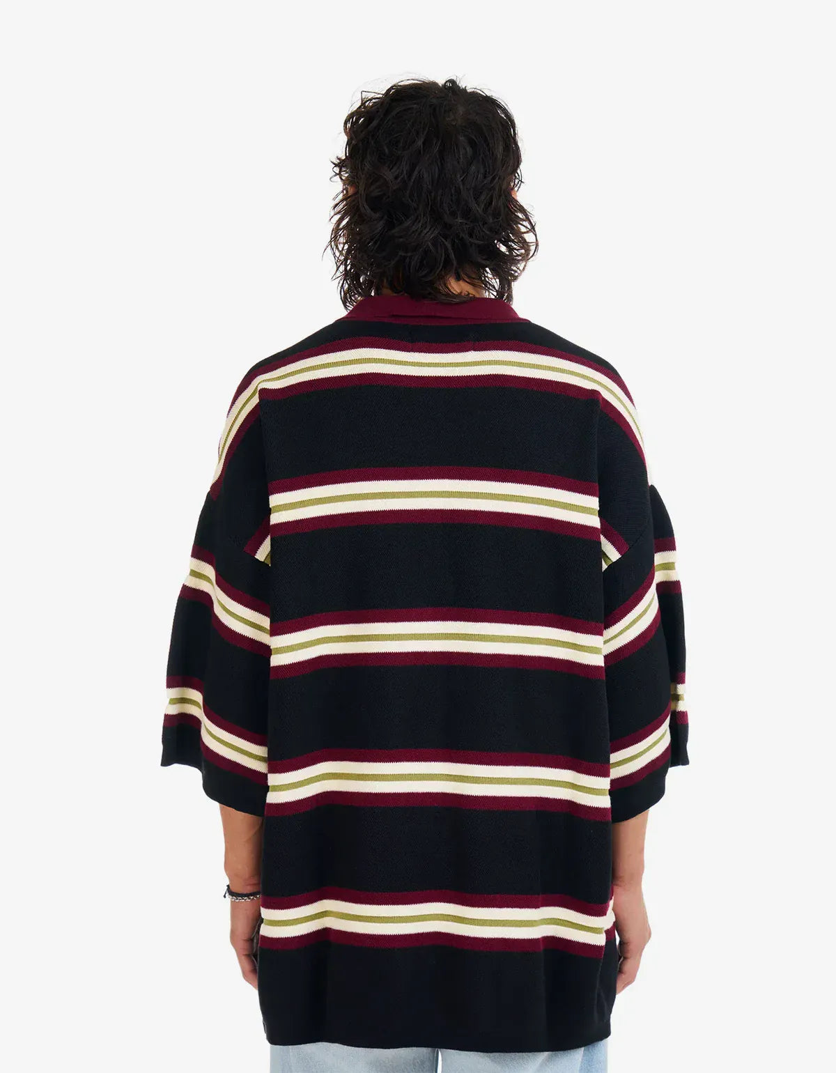 Nahmias Black Striped Knit Short Sleeve Polo Shirt KW39-CN10-019