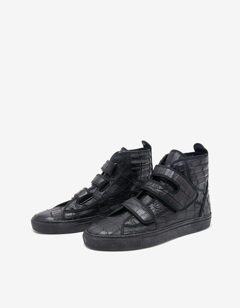 Raf Simons Black Croc Effect High Top Trainers