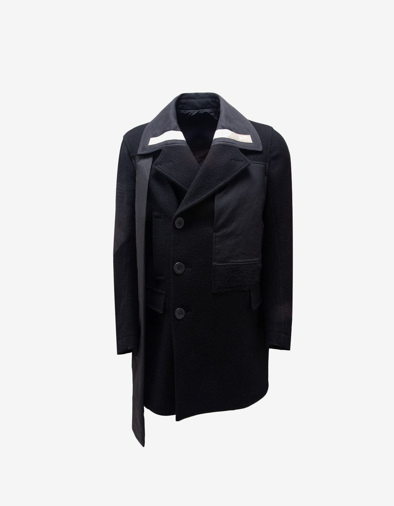 Rick Owens Black Wool Caped Peacoat
