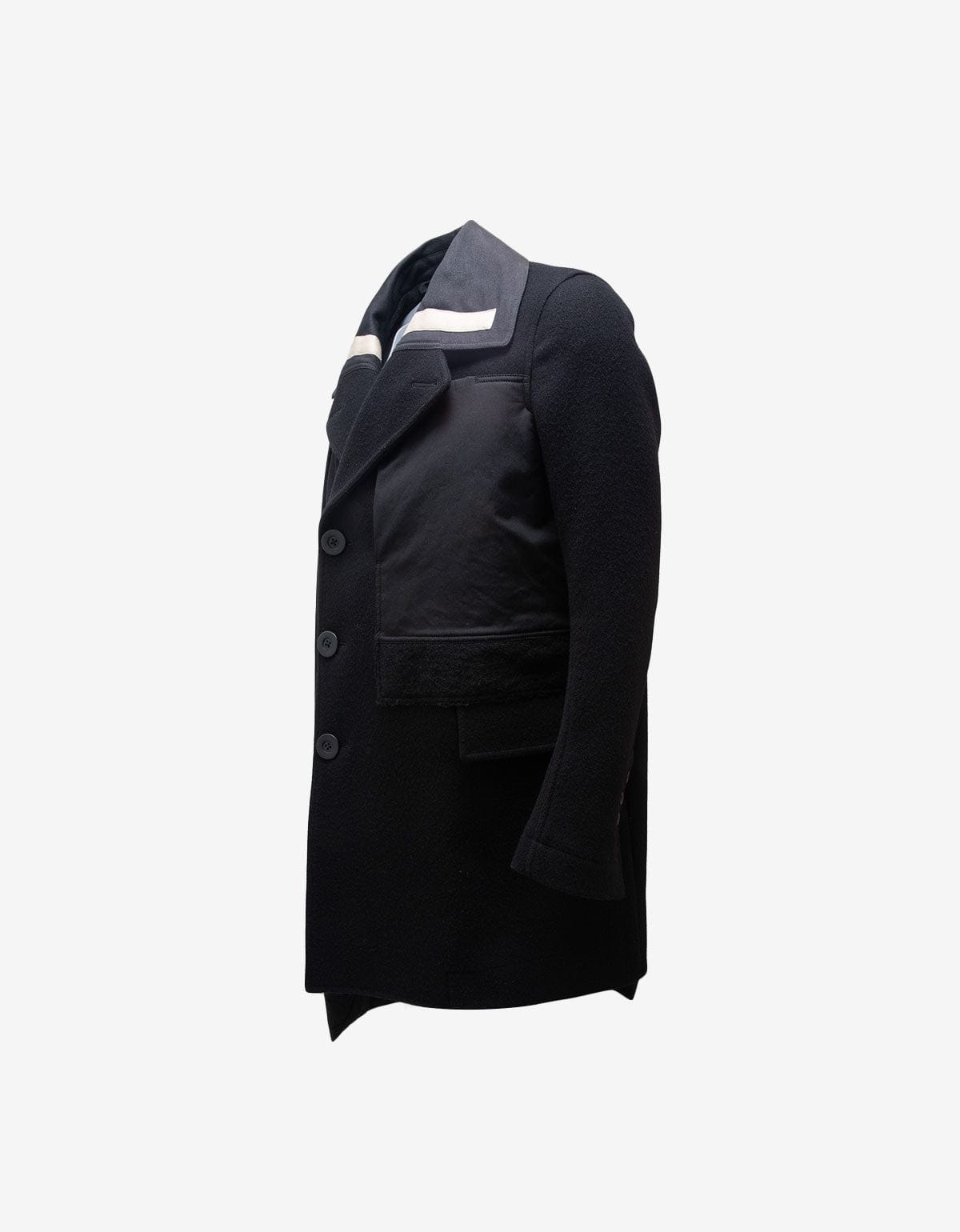 Rick Owens Black Wool Caped Peacoat - AW15