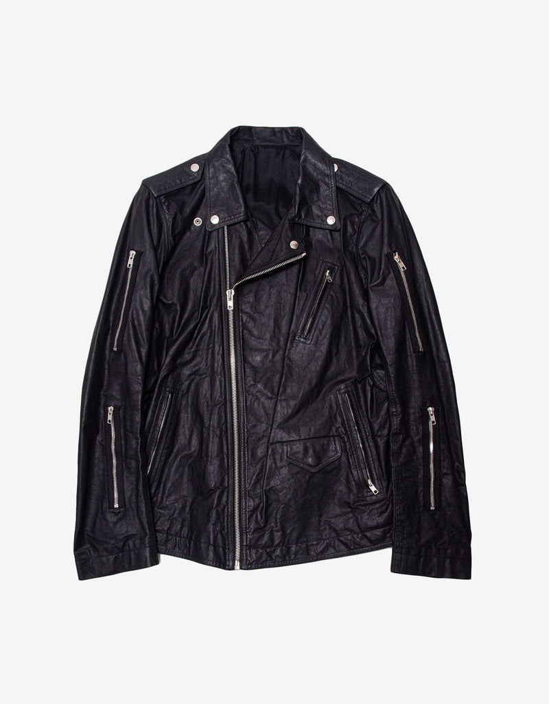 Rick Owens Black Zipped Stooges Leather Biker Jacket