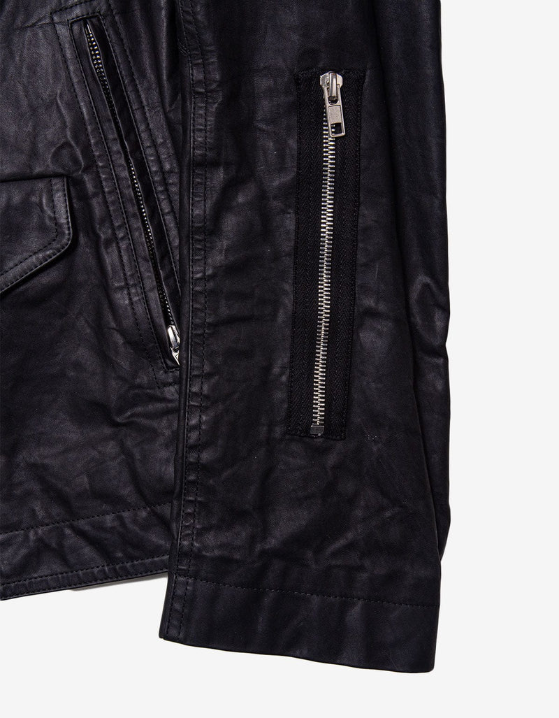Rick Owens Black Zipped Stooges Leather Biker Jacket