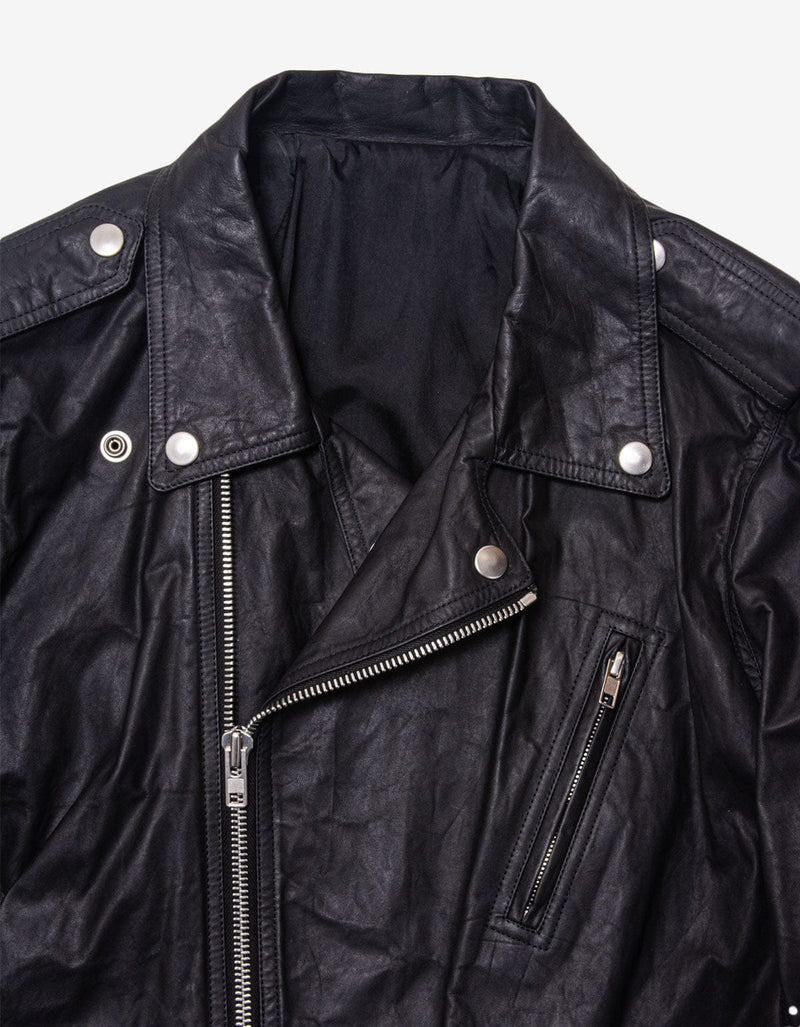 Rick Owens Black Zipped Stooges Leather Biker Jacket