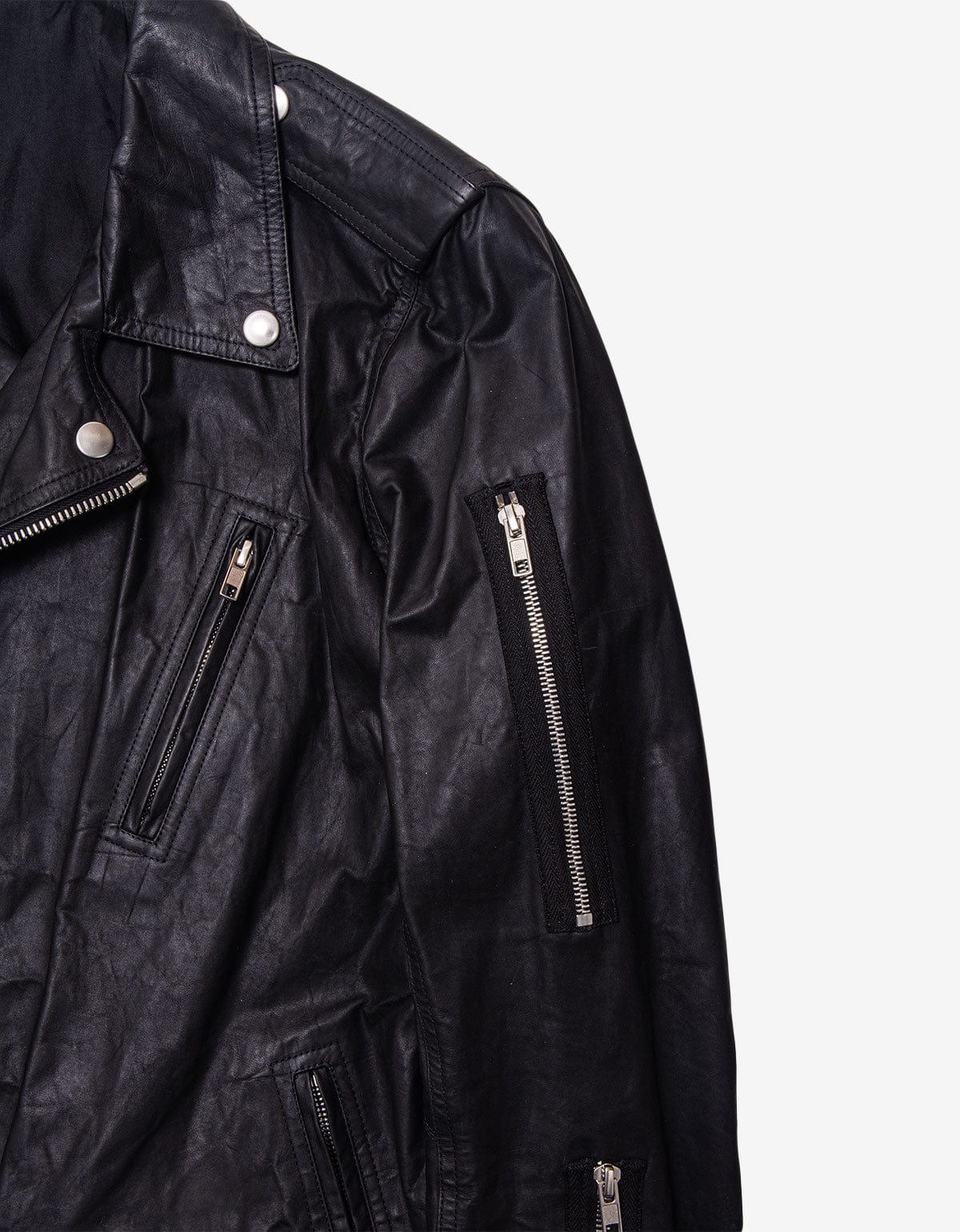 Rick Owens Black Zipped Stooges Leather Biker Jacket