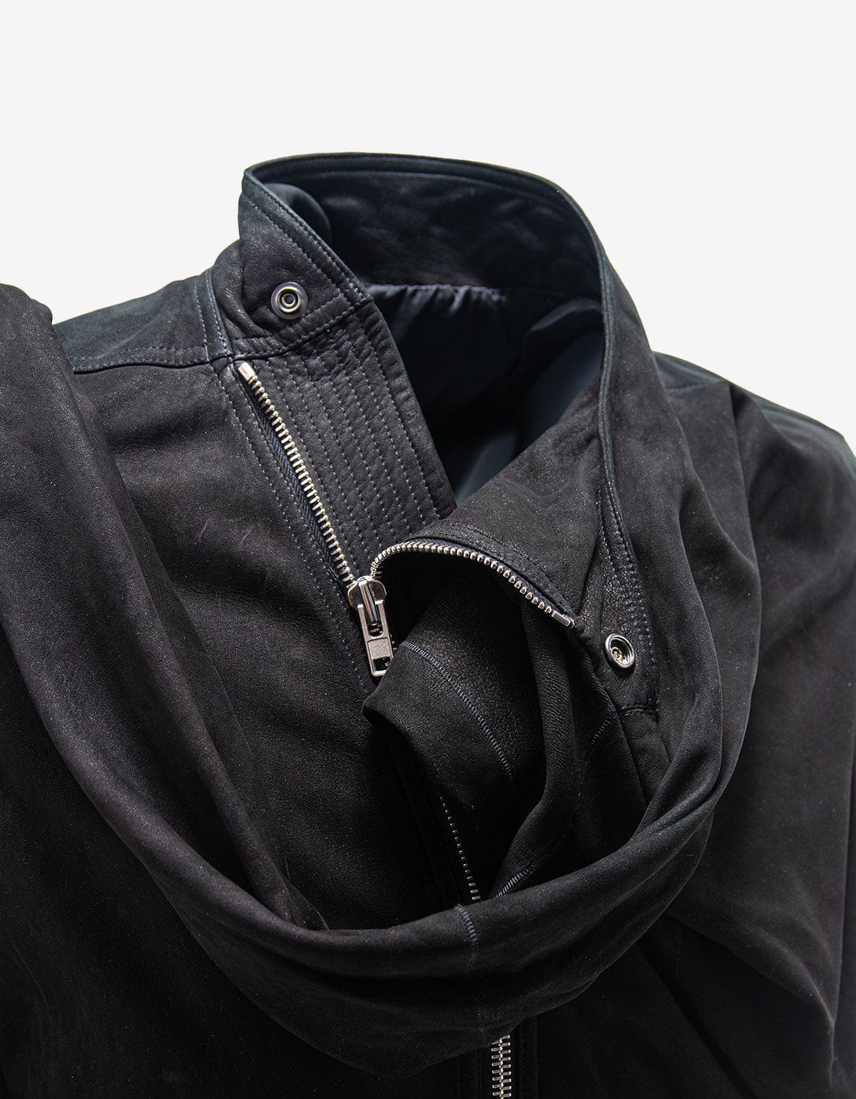 Rick Owens Wrap Bomber Black Leather Jacket - AW15