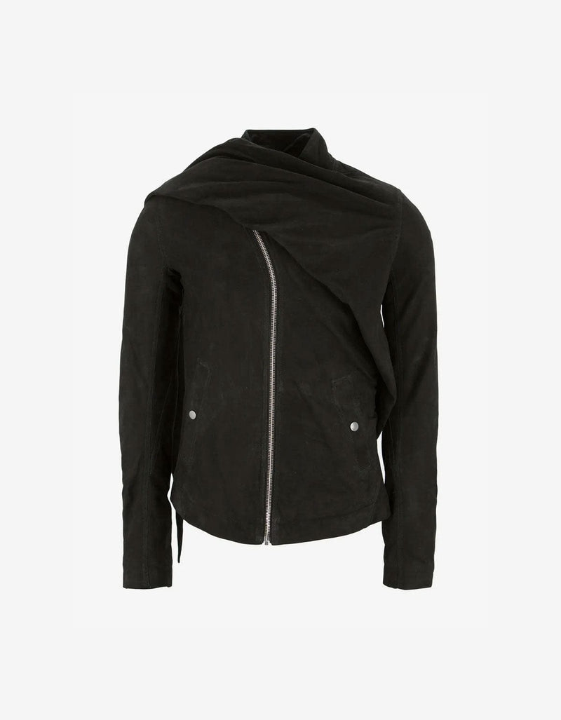 Rick Owens Wrap Bomber Black Leather Jacket - AW15