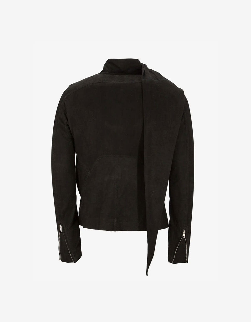 Rick Owens Wrap Bomber Black Leather Jacket - AW15
