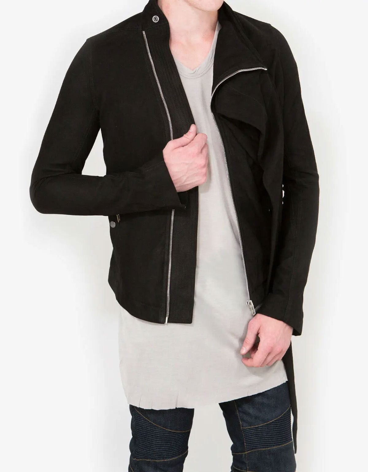 Rick Owens Wrap Bomber Black Leather Jacket - AW15