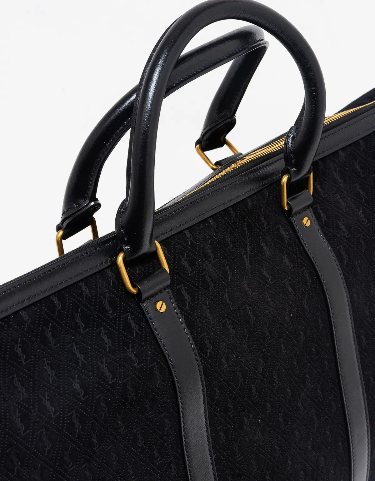 Saint Laurent YSL Black Suede Monogram Duffle Bag