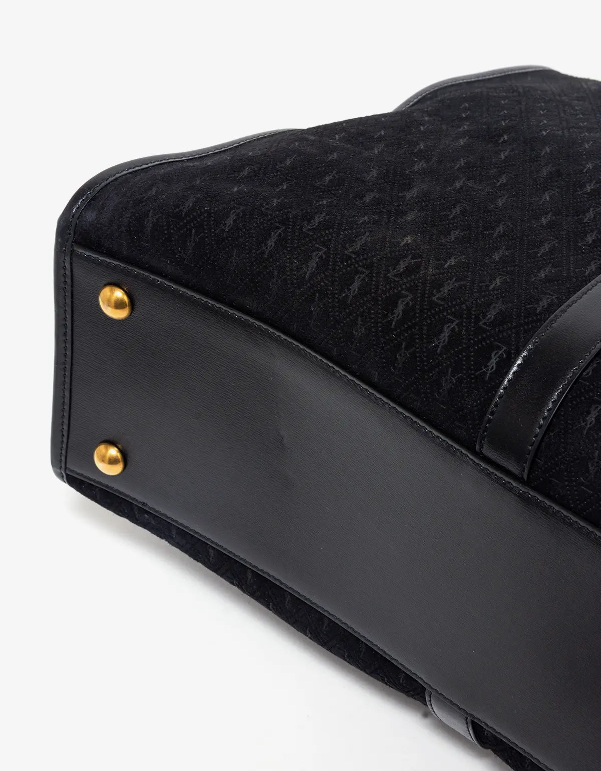 Saint Laurent YSL Black Suede Monogram Duffle Bag