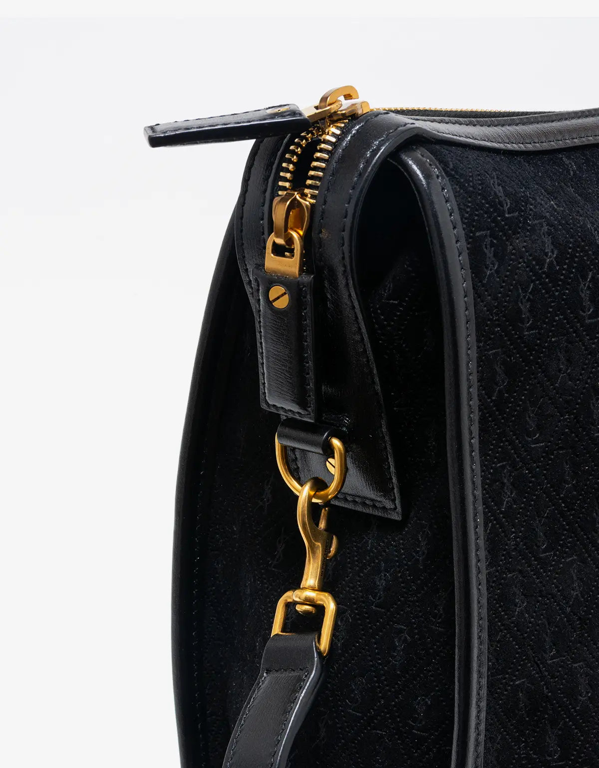 Saint Laurent YSL Black Suede Monogram Duffle Bag