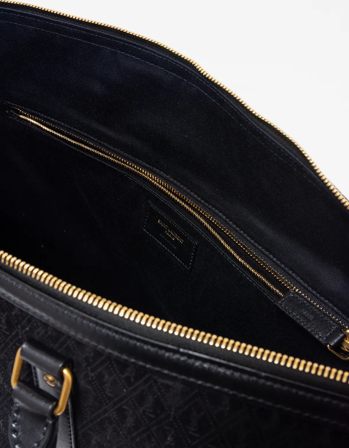 Saint Laurent YSL Black Suede Monogram Duffle Bag